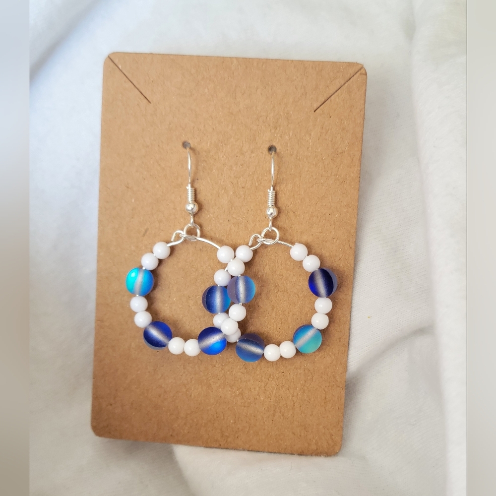 Elegant Blue and White Beaded Earrings
